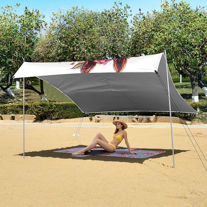 ALAZA Boho Horse with Flower Beach Tent Sun Shelter Portable Canopy Sunshade for Outdoor Camping Picnics Backyard Fun 10x9 ft