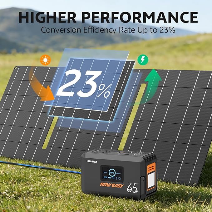 HOWEASY Solar Generator 135W(270W Peak) Portable Power Station with 30W Solar PanelPower Bank with 110V AC Outlet for Camping Home Outdoor Emergency