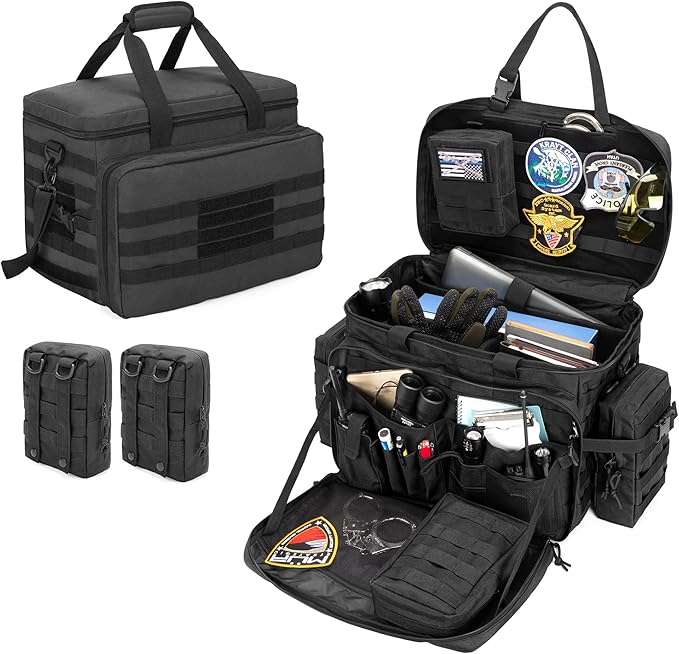 samdew Patrol Bag Law Enforcement Duty Bag for Police Equipment with 2 Detachable MOLLE Pouches &amp Laptop Layer (up to 15.6) Bailout Tactical Organizer for Car Front Seat Black