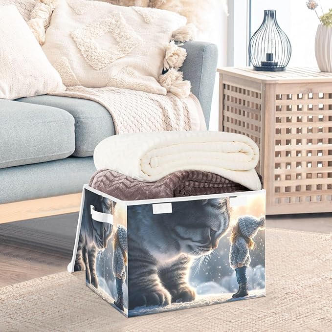 Storage Cube with Lid Giant Cat Print 16.5×12.6×11.8 IN 1 Pack Collapsible Large Capacity Foldable Storage Basket Bin Organizer