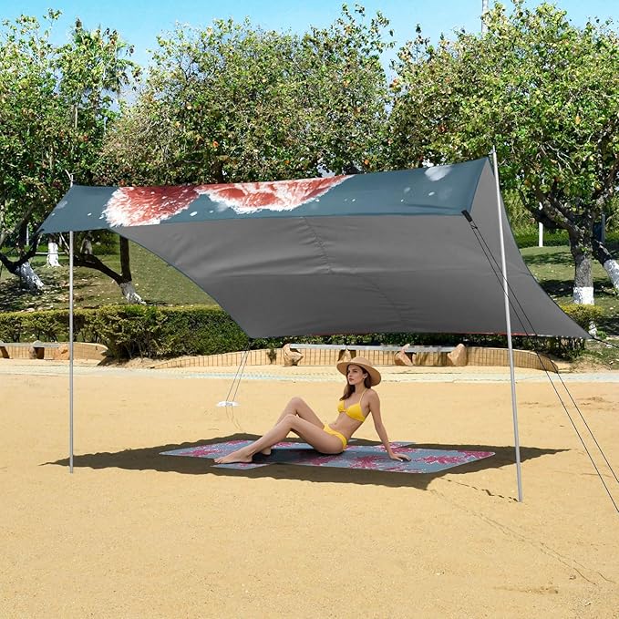 ALAZA Christmas Owl Beach Tent Sun Shelter UPF50+ Protection Beach Shade Canopy w/ 4 Sandbags for Outdoor Camping Fishing Backyard Fun Picnic 10x9 ft