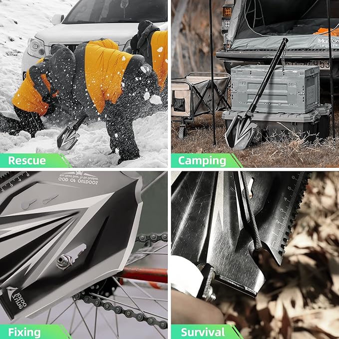 Zune Lotoo Tactical Shovel Survival Tool 18 in 1 Small Camping Shovel Folding Multitool Compact Entrenching Tool Heavy Duty for Hiking Backpack Emergency Spade Lightweight Car Truck Gift Survivalist