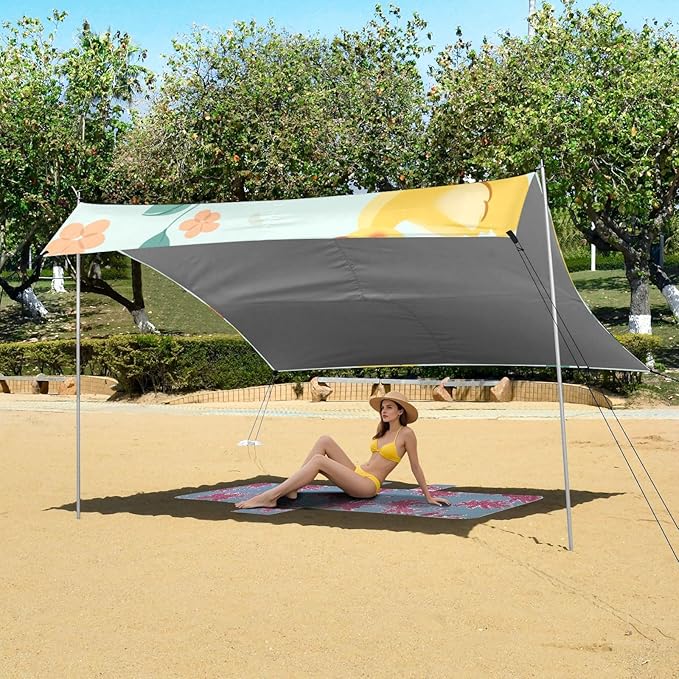 ALAZA Cute Duck Floral Leaves Beach Tent Sun Shelter Portable Canopy Sunshade for Outdoor Camping Picnics Backyard Fun 10x9 ft