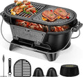 VIVOHOME Oval Cast Iron Grill with Interchangeable Grates &amp Griddle 2 Furnace Doors for Heat Control Includes Gloves Poker and UV-Resistant Cover