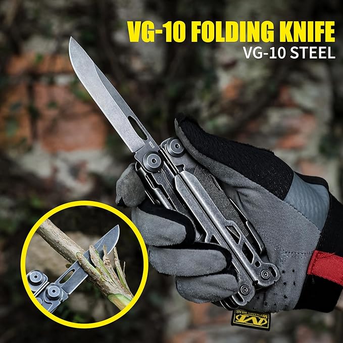 25-in-1 MultitoolPliers with VG10 Steel &amp 14 Screwdriver Bits Stainless Steel Multi Tool for Camping Outdoor Survival Home Repair – Gift for Men &amp Dad