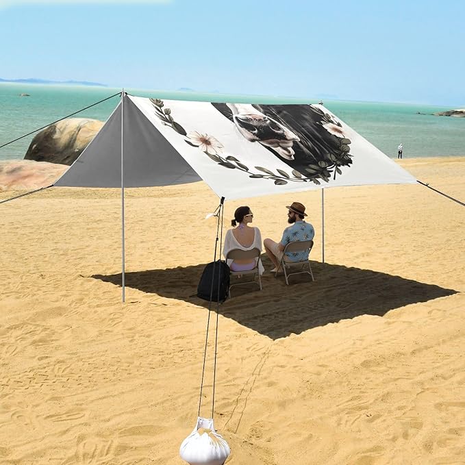 ALAZA Cow Portrait Beach Tent Sun Shelter UPF50+ Protection Beach Shade Canopy w/ 4 Sandbags for Outdoor Camping Fishing Backyard Fun Picnic 10x9 ft