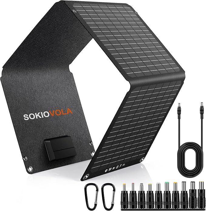 SOKIOVOLA Portable Solar Panels 30W Foldable Solar Panels Charger ETFE Solar Panel with DC USB-C and USB-A IP68 Waterproof for Small Power Station Mobile Phones RV Travel Outdoor Camping