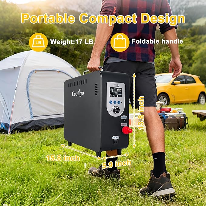 Portable Propane Water Heater for Camping Shower 40900 BTU 4500mAh Rechargeable Battery Tankless Water shower for Outdoor Shower with Pump Table Top Camp Water Heater for Camping and Vacationing