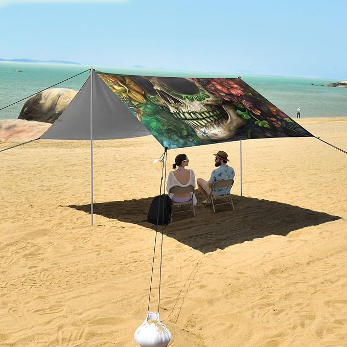 ALAZA St Patrick's Day Floral Skull Beach Tent Sun Shelter Portable Canopy Sunshade for Outdoor Camping Picnics Backyard Fun 10x9 ft