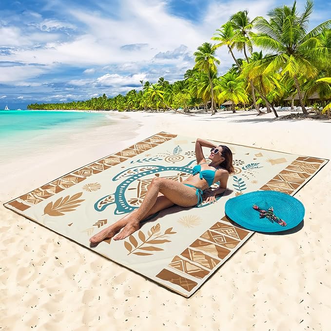 Beach Blanket Waterproof Sandproof Beach Mat 79 X 83/10'x9'for 2-8 Adults Quick Drying Outdoor Picnic Mat Beach Accessories for Travel Camping Hiking