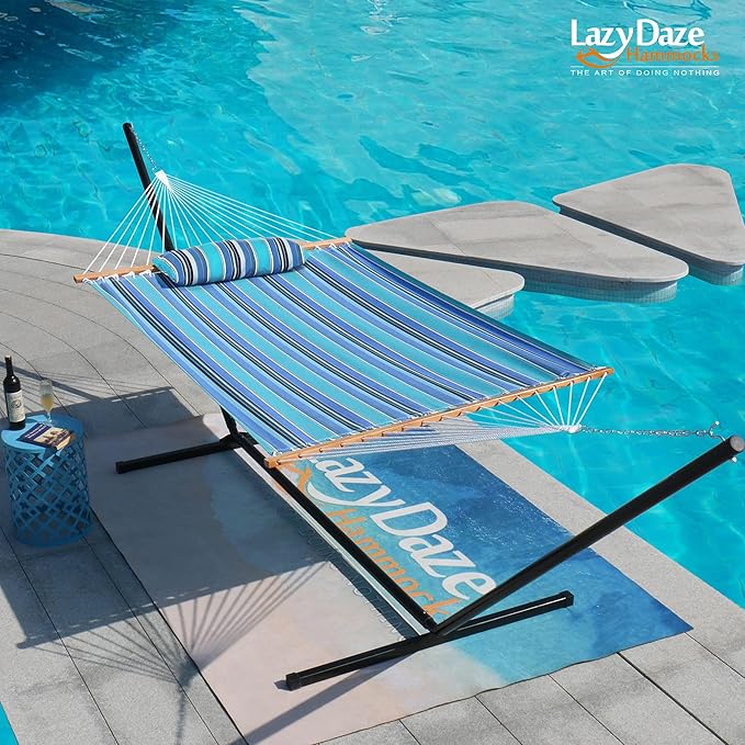 Lazy Daze Hammocks 12 FT Sunbrella Fabric Hammock not Fading with Spreader Bars and Free Pillow Fits for 2 Persons All Weather and Fade Resistant for Patio Yard 450 lbs Capacity Dolce Oasis