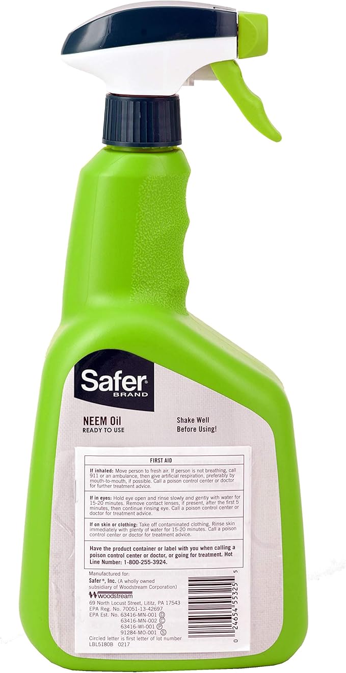 Safer Brand 5180-6 Ready-to-Use Insect Killing Fungicide and Miticide Neem Oil Spray - 6 Pack