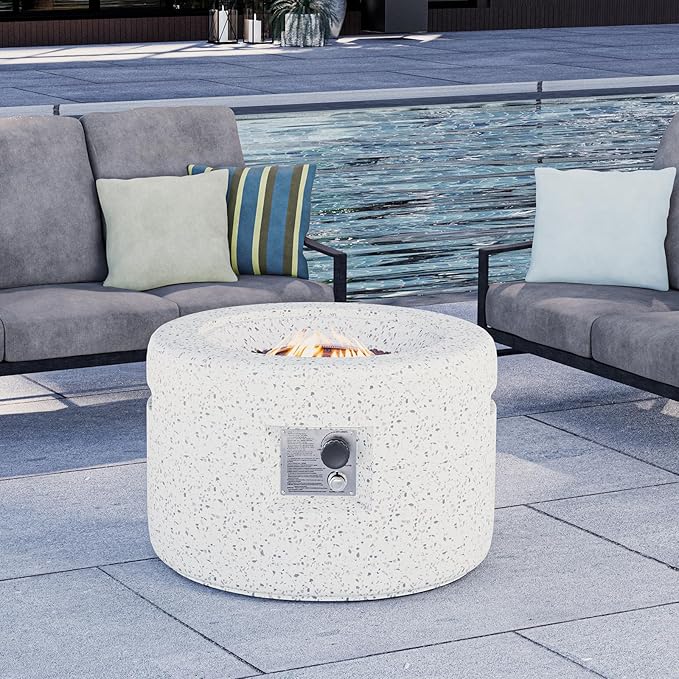 HOMPUS Round Fire Pit Table Outdoor Propane Fire Pit Table w Free Lava Rocks &amp Rain Cover Terrazzo Colorful Fire Pit for Patio Outside
