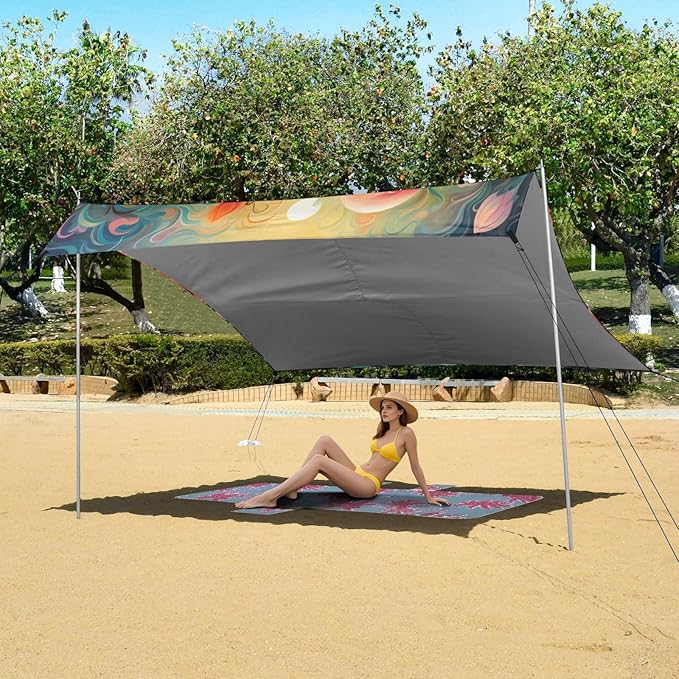 ALAZA Bright Flamingos and Flowers Beach Tent Sun Shelter Portable Canopy Sunshade for Outdoor Camping Picnics Backyard Fun 10x9 ft