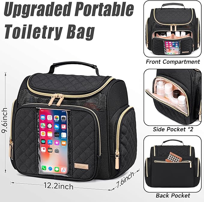 Large Toiletry Bag for Women MenBathroom BagWater Resistant Shower BagMakeup BagPortable Shower Caddy for College DormHanging Travel Toiletry Bag with Transparent Waterproof Phone Pocket