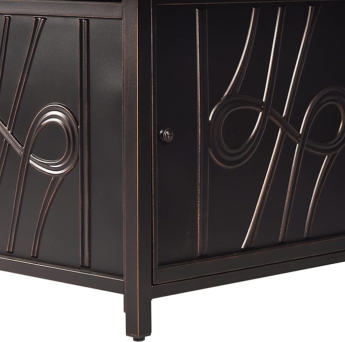 Oakland Living Aluminum 570000 BTU 42 in. Square Propane Black Fire Pit Table with Fire Beads Lid Propane Tank Cover and Table Fabric Covers in Copper FinishAZREGIS-FPT-AC