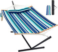 Homgava Two Person Hammock with Stand for Outside Heavy Duty Outdoor Patio Hammock with Portable Steel Stand Large Double Hammocks480lbs Capacity.(Blue Stripes)