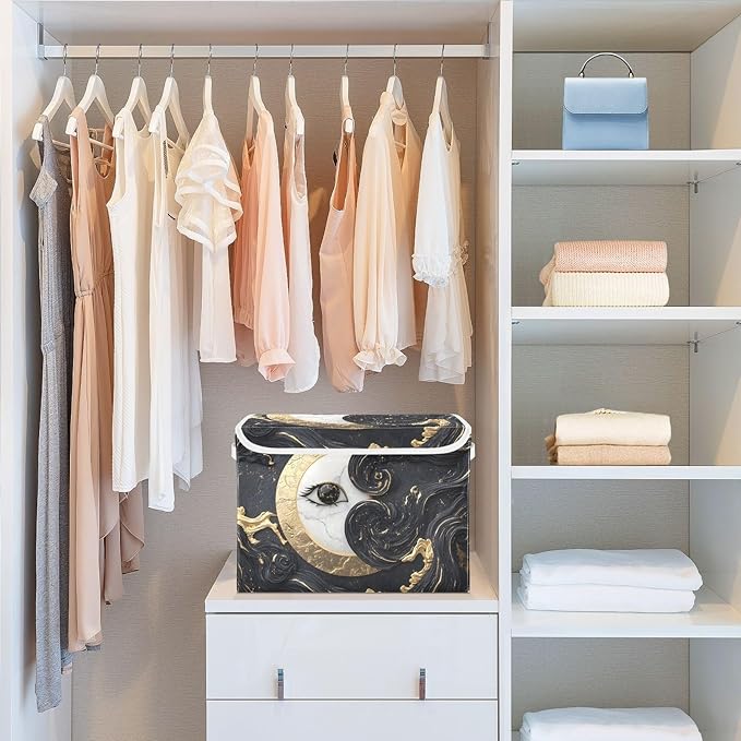 Storage Cube with Lid Moon Luxurious Print 16.5×12.6×11.8 IN Collapsible Large Capacity Foldable Storage Basket Bin Organizer