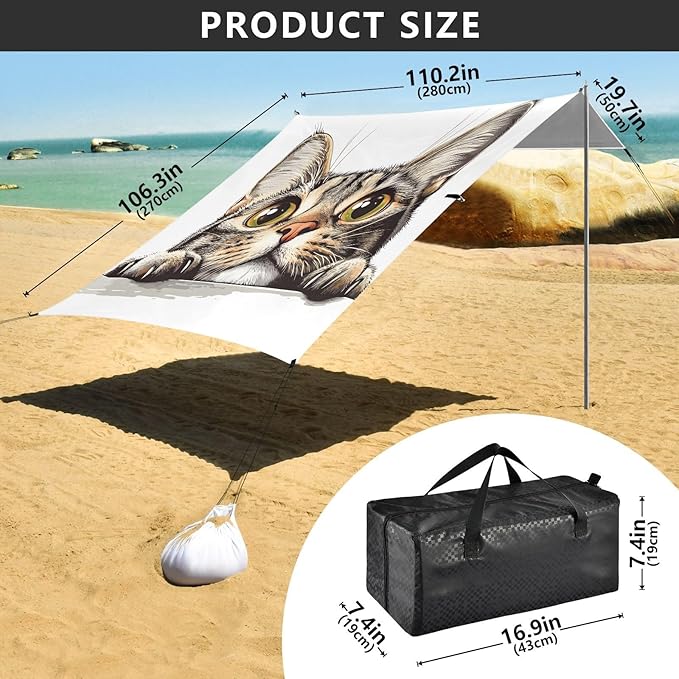 ALAZA Funny Cat Face Beach Tent Sun Shelter Portable Canopy Sunshade for Outdoor Camping Picnics Backyard Fun 10x9 ft