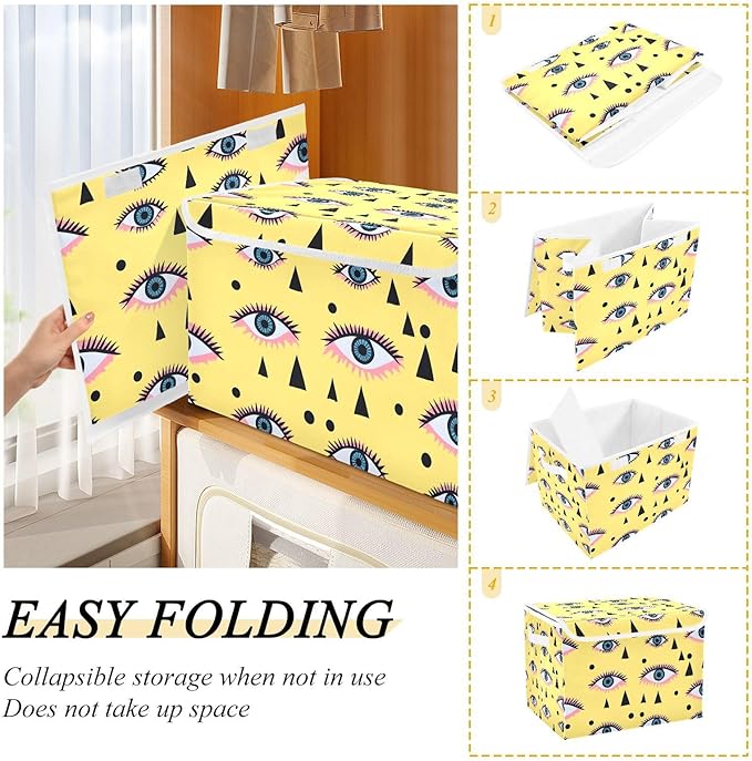 Eyes Yellow Storage Cube Bins Basket with Lid Collapsible Flip-top Fabric with Handle for Home Bedroom Closet Office 16.5×12.6×11.8 in