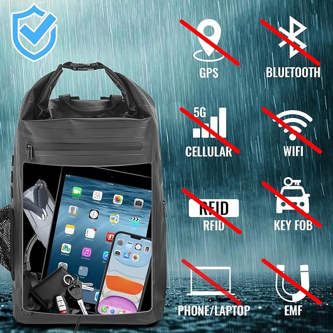 Faraday Travel Backpack Dry bag - EMP Proof Military Grade 30L Sports Outdoor Bag - Waterproof RFID Signal Blocking Protect Against Tracking Spying &amp Hackings for Travel/Work