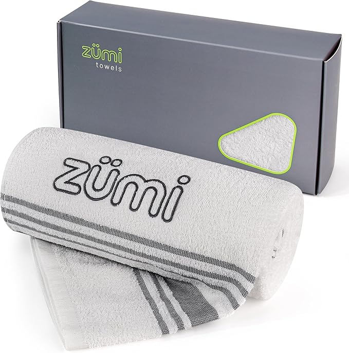 Zumi 100% Cotton Quick Dry Large Travel Towel - Soft Thin Compact Highly Absorbent Lightweight Camping Towel for Beach Gym Bath Shower Swimming Dorm RV - White