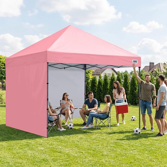 ABCCANOPY Easy Pop up Canopy Tent with 2 Sidewalls for Outdoor Sun Blocking or Rain Protection10x10 Pink