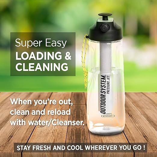 Outdoor System Pressure Jet Spray Bottle 700ml 24oz Portable Personal Water Bottle Spray Mister w/Jet Shower or Mist Settings Hand Body Wash Camp Shower Face Mister Beach Gym Camping Boating