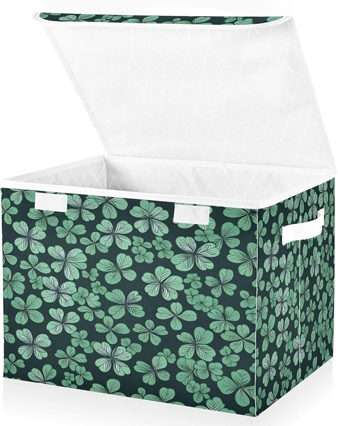Shamrock Storage Baskets with Lids Collapsible Bins Stackable Fabric Linen Baskets St. Patrick's Day Closet Organizer Container 16.5x12.6x11.8