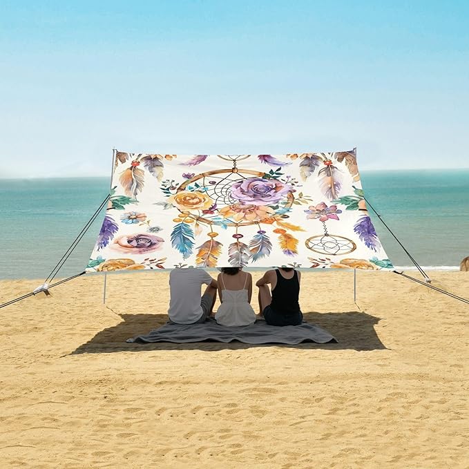 ALAZA Watercolor Ethnic Dream Catchers Flowers Beach Tent Sun Shelter Portable Canopy Sunshade for Outdoor Camping Picnics Backyard Fun 10x9 ft