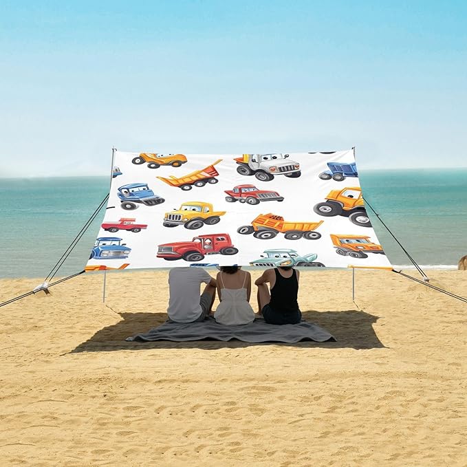 ALAZA Cars Truck Cartoon Beach Tent Sun Shelter Portable Canopy Sunshade for Outdoor Camping Picnics Backyard Fun 10x9 ft