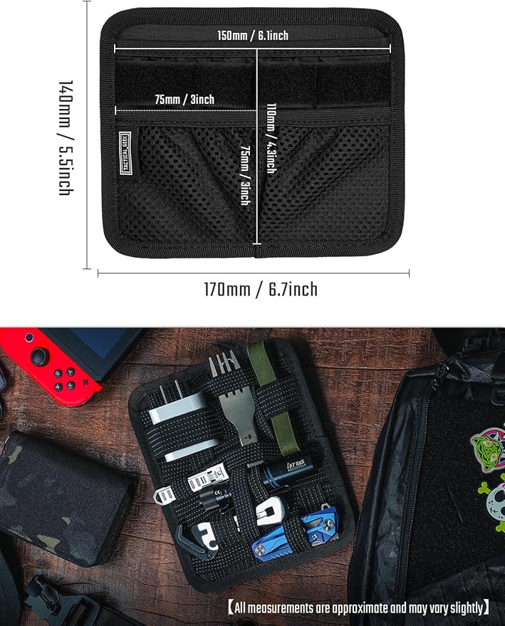 TACTICAL_GEEK TCM8 EDC Organizer Board Anti-Slip Elastic Woven Board Utility Bag Insert Panel for Small Gear Backpack Accessories with Open Pocket &amp Mesh Pocket (Black)