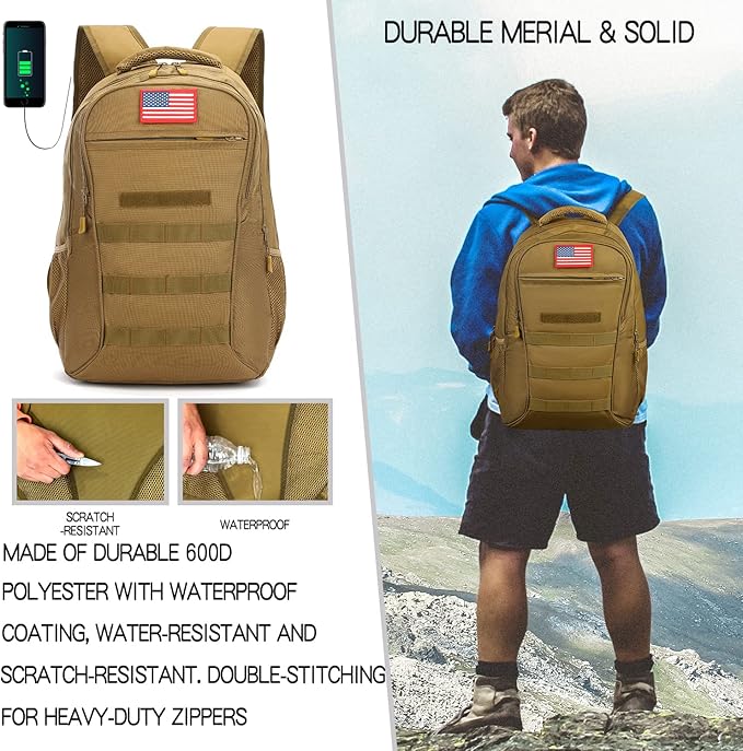outdoor plus Camo Backpack for BoysMilitary Teen Backpack with USB Port Army Bookbag for School Tactical