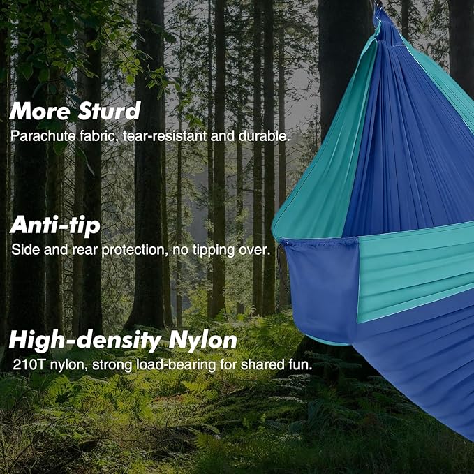 Durable Camping Hammock – 500lbs Portable Hammock Nylon Camping Hammock Chair - Double with Tree Straps - Portable for Travel Backpacking Hiking Outdoors Camping Gear