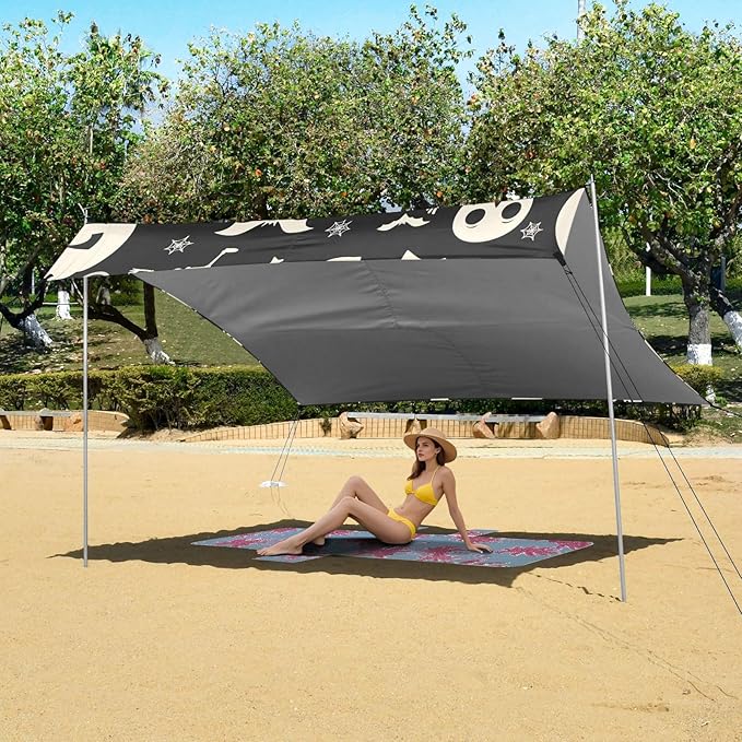 ALAZA Pumpkin Head Skeleton Spider Web Bat Pattern Beach Tent Sun Shelter Portable Canopy Sunshade for Outdoor Camping Picnics Backyard Fun 10x9 ft
