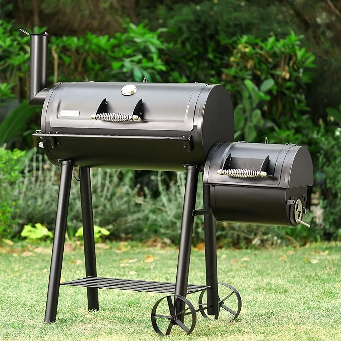 Sophia &amp William Charcoal Grill with Offset Smoker 512 Square Inches Outdoor BBQ Grill Offset Charcoal Smoker for Patio Garden Picnics Camping Backyard Cooking Black