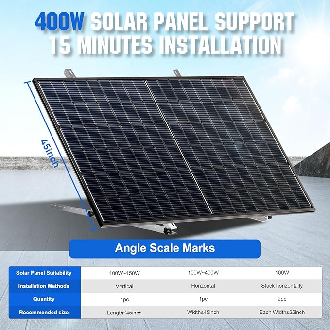 ECO-WORTHY 4 Sets 45inch Adjustable Solar Panel Mount Brackets Stand with Foldable Tilt Legs Ideal for 4-8pcs 100 200 300 400 Watt Solar Panel for Roof RV Boat and Off-Grid