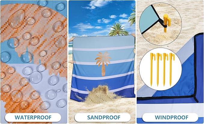 WIWIGO Beach Blanket Waterproof Sandproof Beach Mat 79 X 83/10'x9'for 2-8 Adults Quick Drying Outdoor Picnic Mat Beach Accessories for Travel Camping Hiking