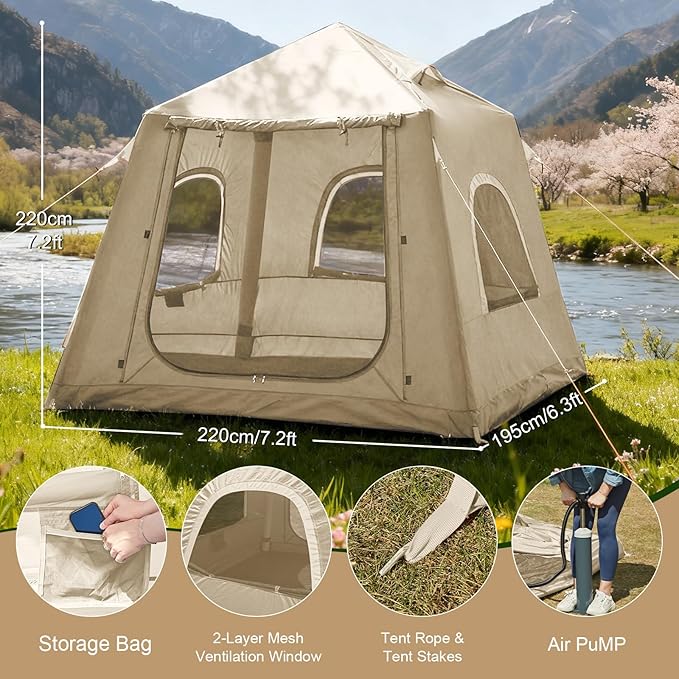 Inflatable Tents for CampingEasy Blow Up Tent with Hand Pump4 Seasons Waterproof Air Inflatable Camping Tent House for Family Weekend Camping