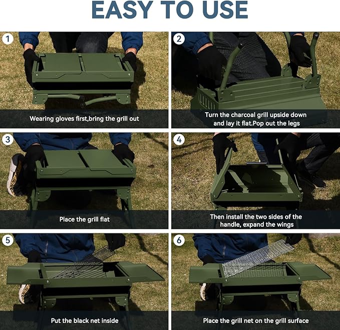 Portable Charcoal Grill Foldable Grills BBQ Grill Charcoal Small Grill for Travel Camping Outdoor Cooking Backyard Hiking Patio Garden Picnics Green