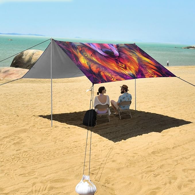 ALAZA Wolf Colorful Beach Tent Sun Shelter Portable Canopy Sunshade for Outdoor Camping Picnics Backyard Fun 10x9 ft