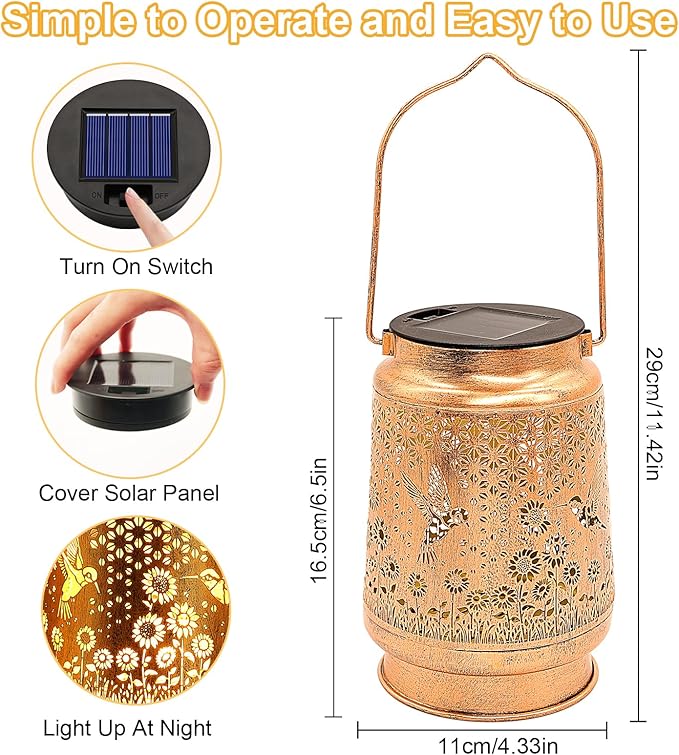Hummingbird Sunflower Solar Lanterns Outdoor with Shepherd Hook Birthday Gift Mothers Day Gift for Women Mom Grandma Wife Daughter Waterproof Hanging Lights Decor for Yard Garden Patio Porch Lawn
