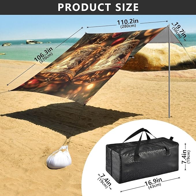 ALAZA Christmas Bell Beach Tent Sun Shelter Portable Canopy Sunshade for Outdoor Camping Picnics Backyard Fun 10x9 ft