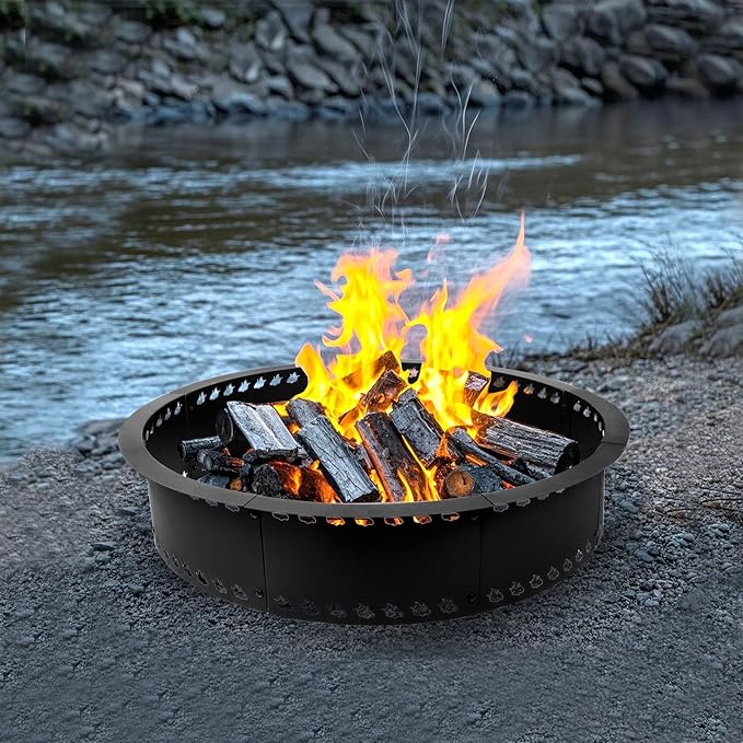 Outdoor Smokeless Fire Pit Ring 31 inch Metal Steel Firepit Ring Insert Round Firepit Ring for Outside Wood Burning DIY Fire Pits Outdoor Fire Place for Camping Garden Patio Backyard