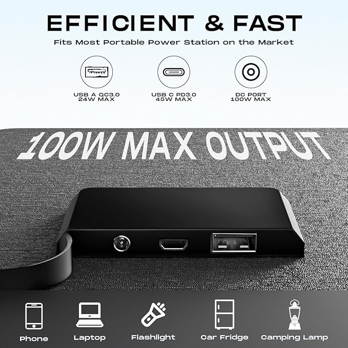 MARBERO 100W Portable Solar Panel IP68 Waterproof 100 Watt 20V Foldable Solar Panel Charger for Power Station QC3.0 USB &amp DC Output &gt23% High Efficiency for Camping Outdoor Home RV Blackout Clo