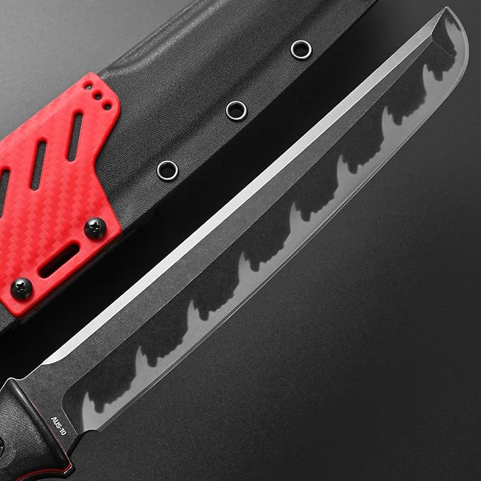 Gtkii GTK6 Fixed Blade Knife AUS-10 Steel Blade Full Tang Nylon Fiberglass Handle EDC Fixed Knifes for Outdoor Camping Adventure (black)