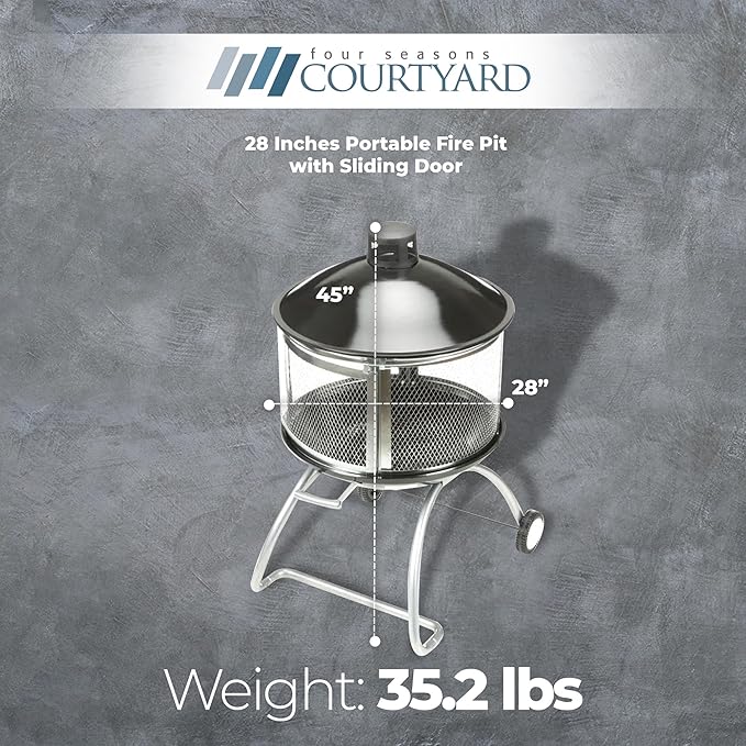 Four Seasons Courtyard Outdoor Fire Pit with Sliding Door and Top Lid 28