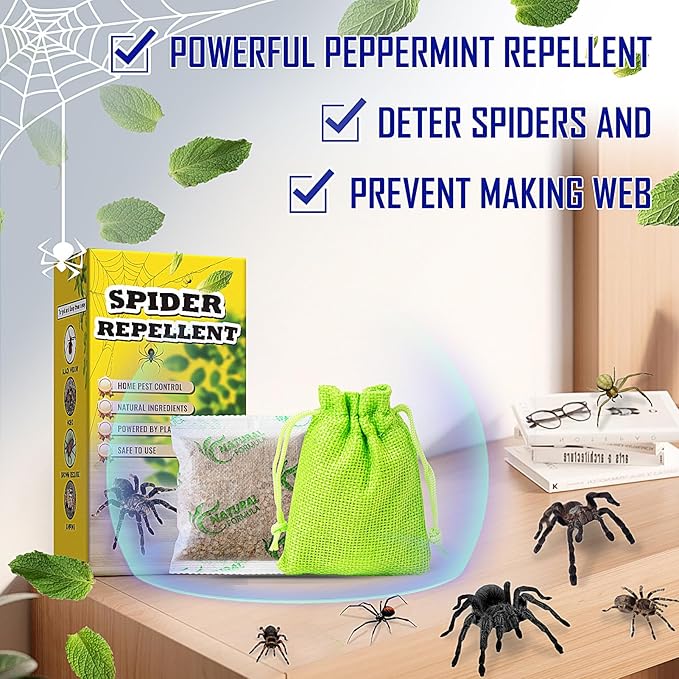 10 Pack Natural Spider Repellent for Indoor Outdoor Use Effective Spider Deterrent with Peppermint and Lemongrass Oil No Spiderweb Spider Free Solution for House Garage Attic Safe to Use