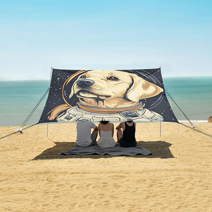 ALAZA Astronaut Labrador Space Beach Tent Sun Shelter Portable Canopy Sunshade for Outdoor Camping Picnics Backyard Fun 10x9 ft