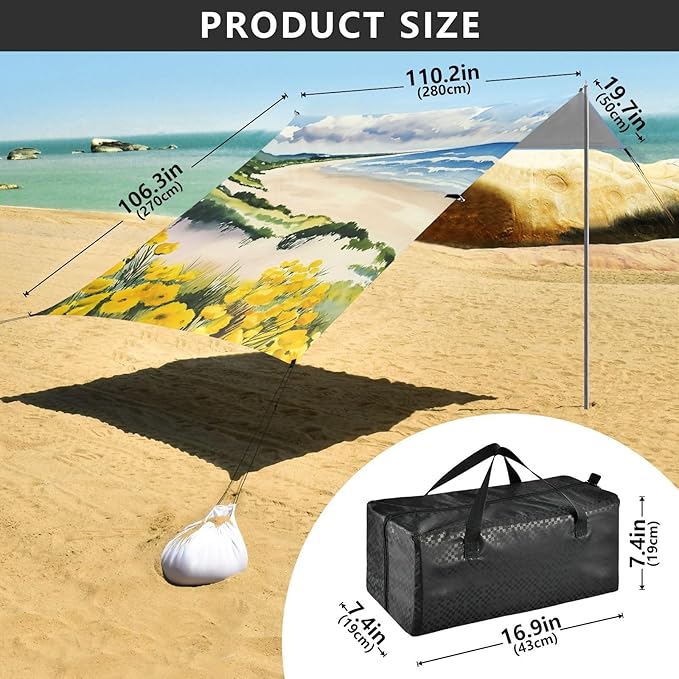 Beach Canopy with Windproof Ropes &amp Sandbags Beach Tent Sun Shade Sun Shelter for Camping Trips Fishing Backyard Fun or Picnics Beach